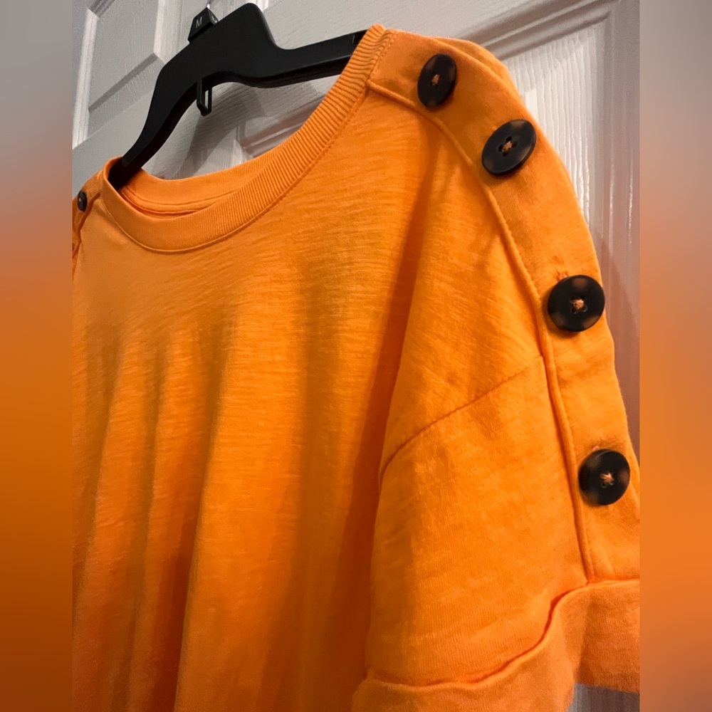 NWT LOFT Bright Orange Button-Shoulder Tee 100% Cotton - Picture 2 of 6